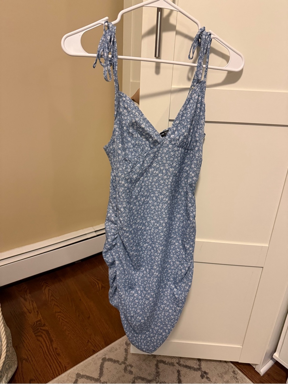 SHEIN Light Blue Floral Tie-Shoulder Midi Dress